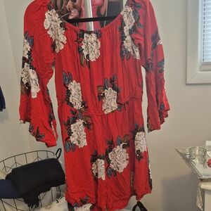 Fashion Nova Red Floral Long Sleeve Dress